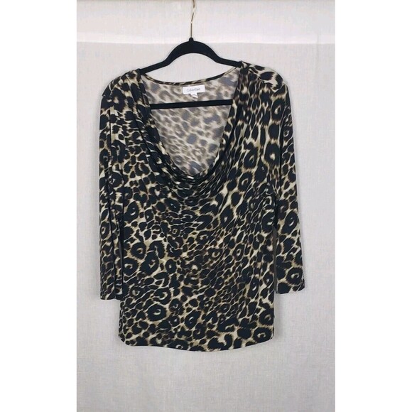 Calvin Klein Tops - Calvin Klein Blouse Top XL Cowl Neck Cheetah Animal Print Mob Wife Safari Tribal